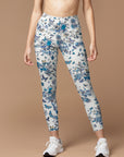 Flower blue and white butterfly on branch leggings