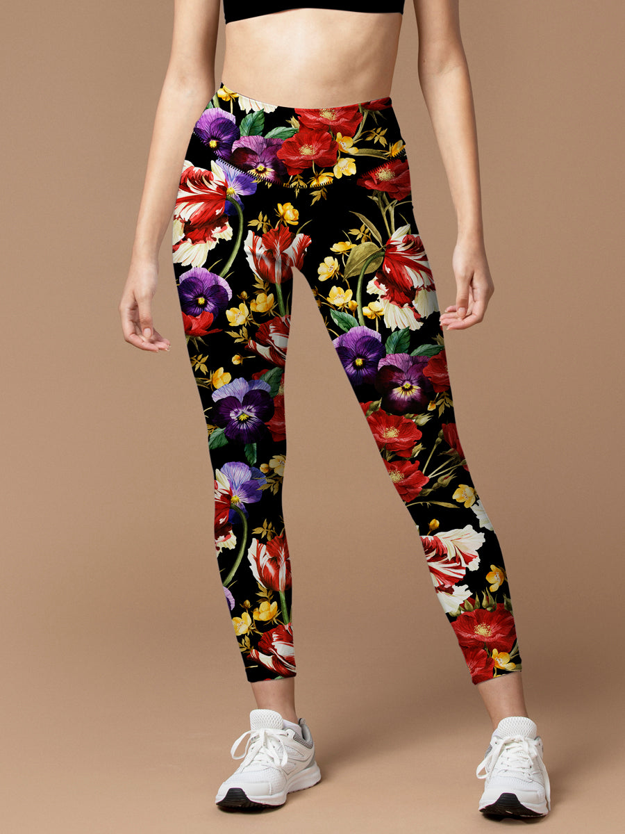 Flower watercolor peonies and pansy leggings