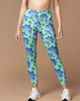 Blue 3D flower leaves leggings