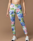 Flower watercolor palm leaves hydrangeas peony leggings