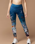 Botanical night sky flowers birds leggings