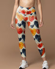 Watercolor paints red heart pattern leggings