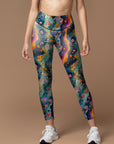 Rainbow color floral gouache painting Leggings