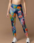 Florals gouache painting bright watercolor leggings