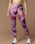 Abstract pink swirl gilded water ripples painting leggings