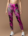 Tie dye pink and green psychedelic colored water ripple leggings