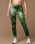 Green water ripple glitter leggings