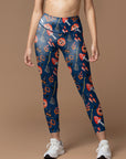 Halloween pumpkin broom dark blue leggings