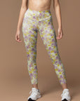 Pretty watercolor purple and yellow flowers leggings