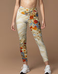 Vibrant wildflowers on creamy swirl leggings