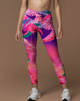 Gradient tropic flamingo chameleon monstera leggings