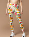 Flower watercolor pink and orange hibiscus leggings