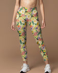 Abstract watercolor flowers yellow leggings