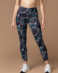 Animal black hand-painted cat with blue eyes leggings