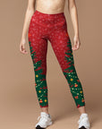 Christmas tree with ornaments on red background leggings