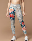 Flower national trend blooming peony leggings