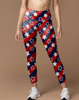 Abstract star flag colors blue red white colors leggings