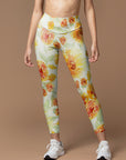 Flower yellow peonies watercolor leggings