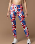 American flag hearts vector watercolor leggings