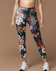 Flower big and small colorful flower dark leggings