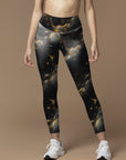 Universe galaxy abstract design of golden waves leggings