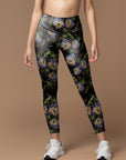 Violets flower embroidery seamless pattern leggings