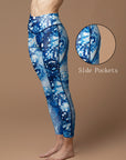 Abstract mixing blue tie dye water ripple leggings