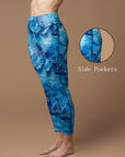 Abstract watercolor blue water ripples leggings