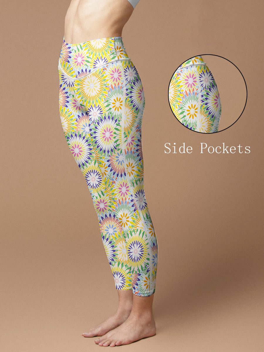 Colorful circular floral print leggings