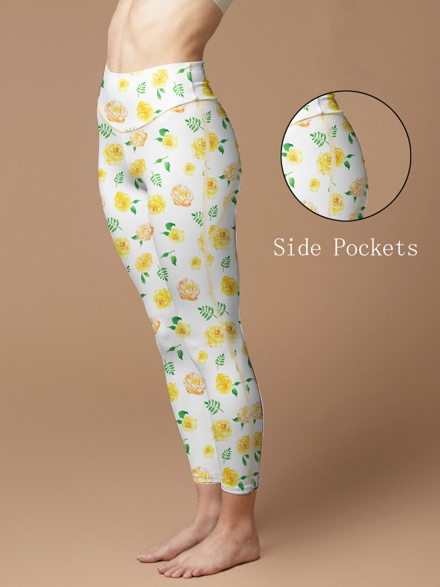 Flower yellow rose little fresh yoga leggings