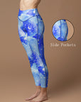 Watercolor galaxy print blue leggings