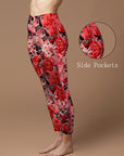 Flower red watercolor peony leggings