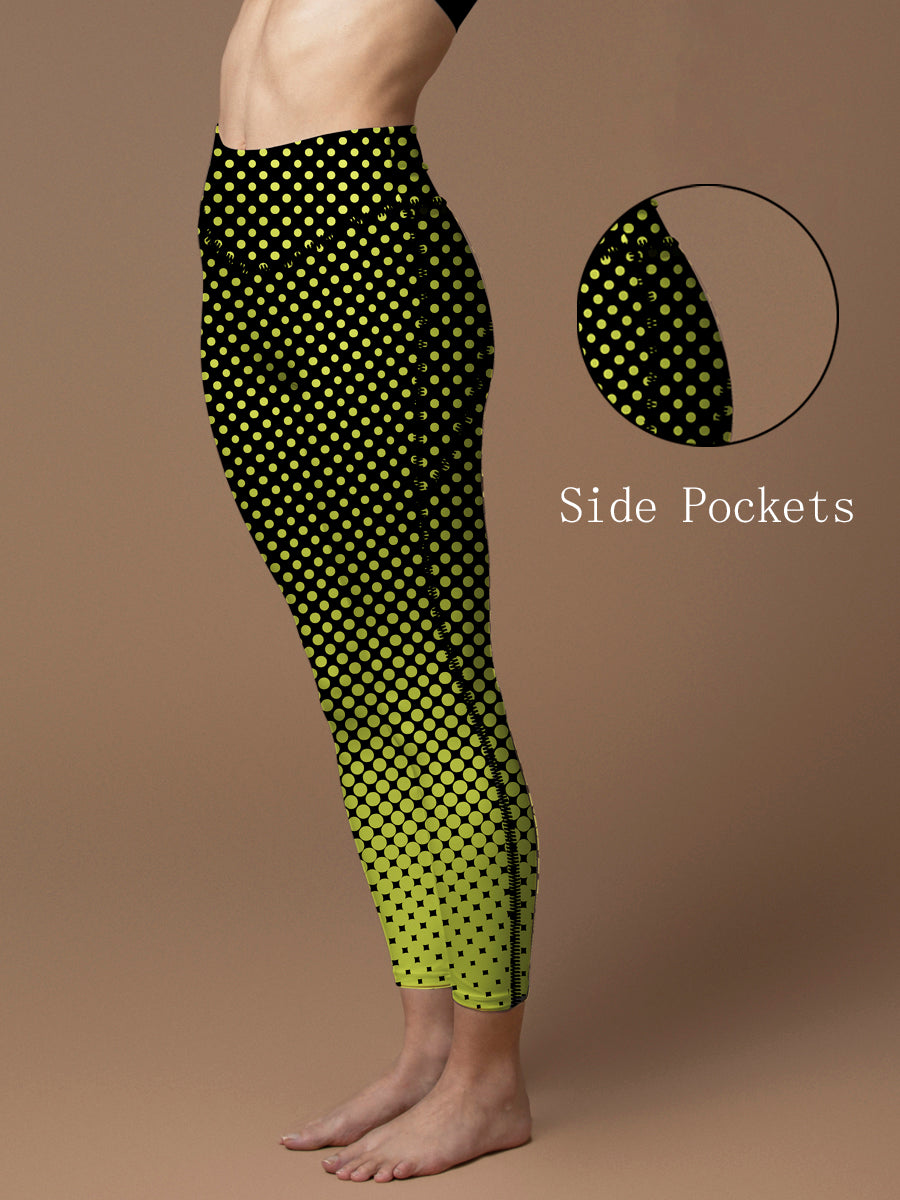 Yellow black two-color dot leggings