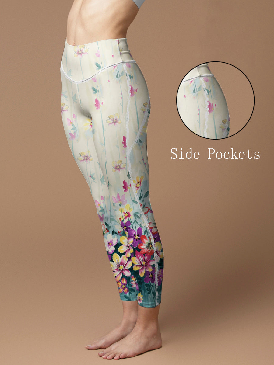 Flower purple plumeria design leggings