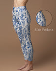 Flower blue lily of the valley rose tulip leaves print leggings