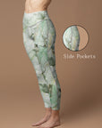 Gilt water ripple gold green marble print leggings