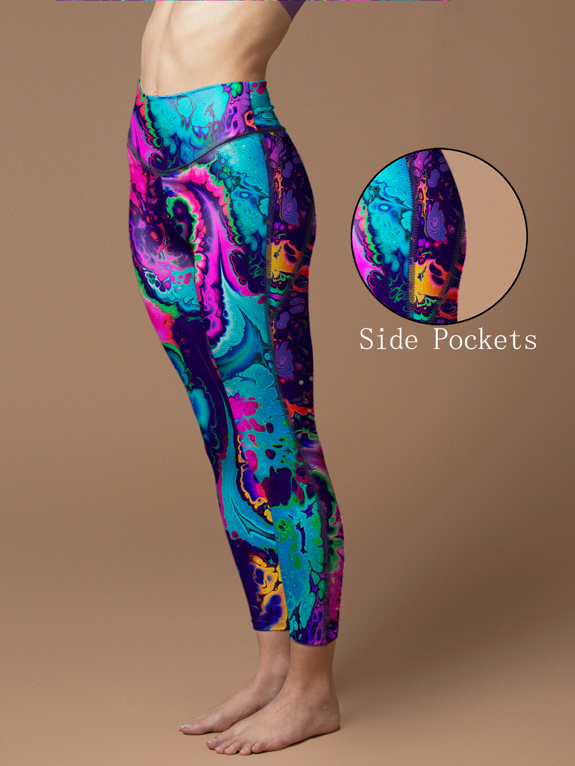 Tie dye still life with psychedelic colored water ripple leggings