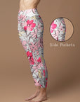 Hand painted colorful liberty style small mauve flowers leggings