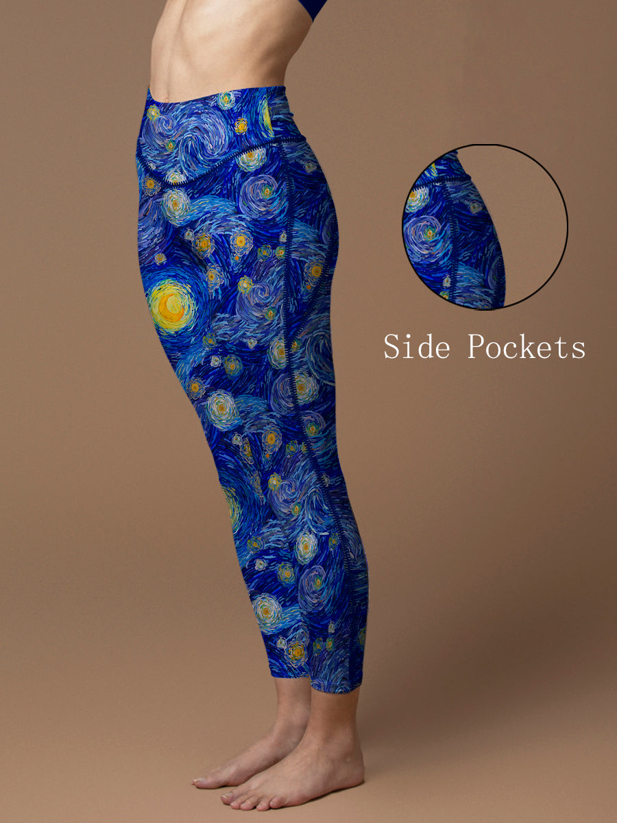 Oil paint starry sky print leggings