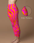 Orange and pink color block leggings