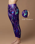 Purple fluid art pattern waistband water ripple leggings