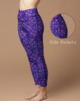 Flower hand drawn chicory purple leggings