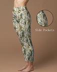 Botanical green gray leaves leggings