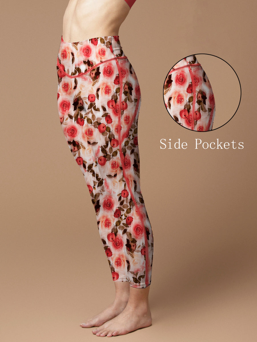 Flower rose hawthorn red retro leggings