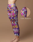 Flower hand drawn groovy breathable waistband leggings