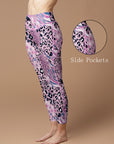 Animal leopard zebra print patchwork pink leggings