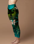 Botanical psychedelic green leaves flower leggings