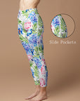 Flower watercolor palm leaves hydrangeas peony leggings