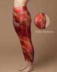 Shimmering gold glitter on red background leggings