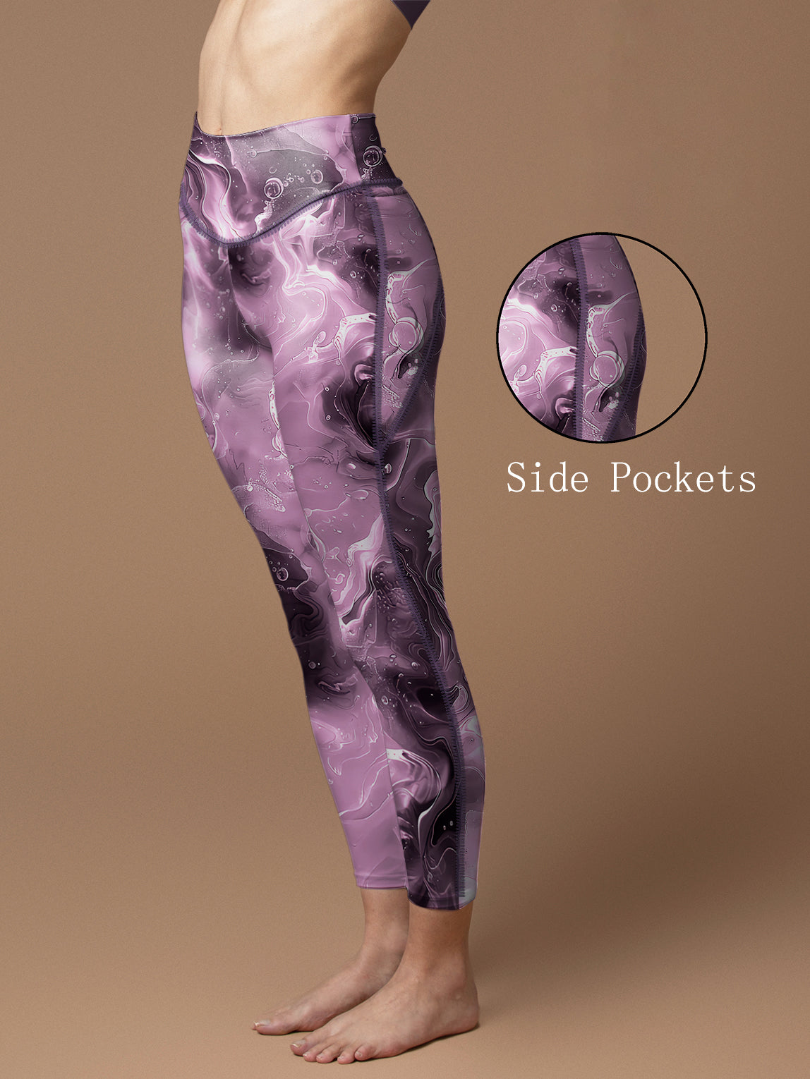 Abstract marble texture purple bubble swirls leggings